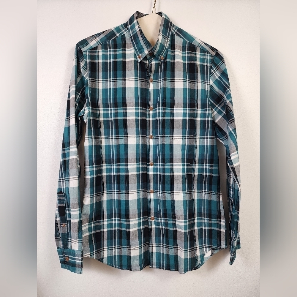 J. Crew Teal Plaid Button Down Shirt Long Sleeve Cotton Size Small